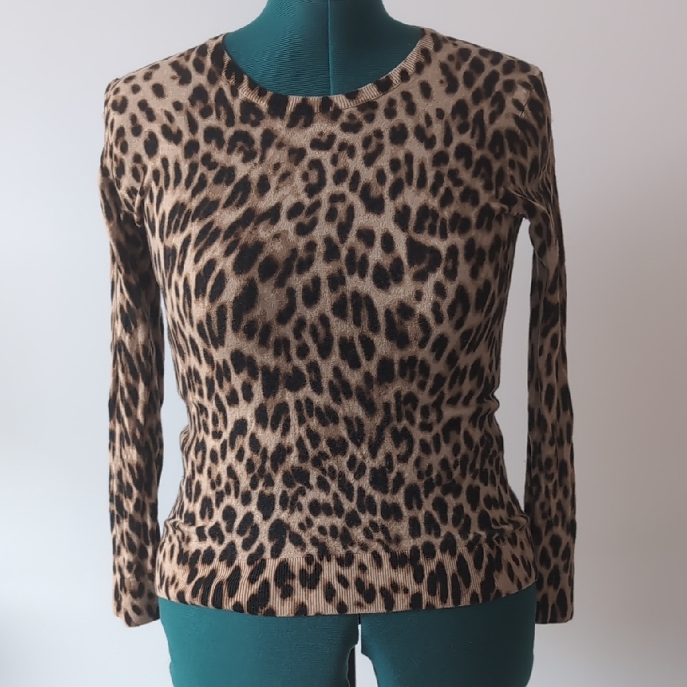 Lord & Taylor Leopard Print Long-Sleeve Pullover in Tan and Black